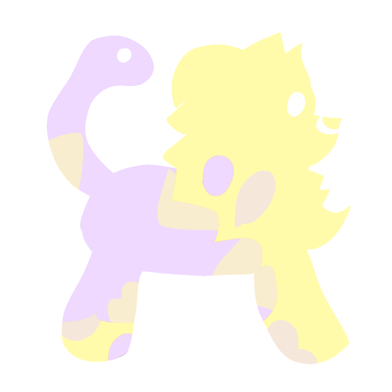  an abstract chimera with its front part with the lion pastel yellow and its back part with the snake tail pastel purple. There are tan parts in between to show the colors are mixing